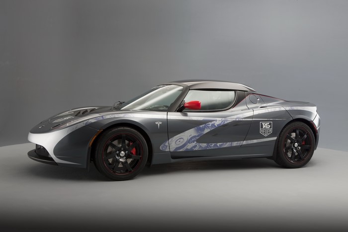 Tesla Roadster with TAG Heuer livery