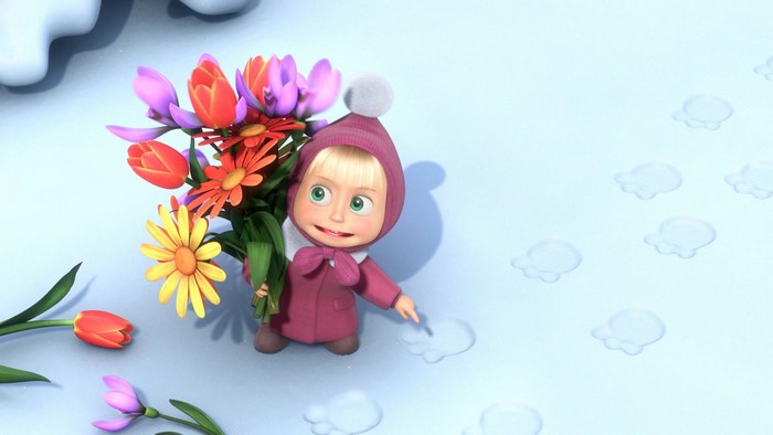 Masha from Masha and the Bear Holding Colorful Bouquets