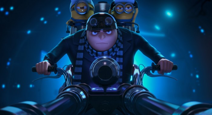 Gru and Minions from Despicable Me on a motorcycle