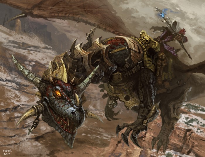Dragon with rider in armor