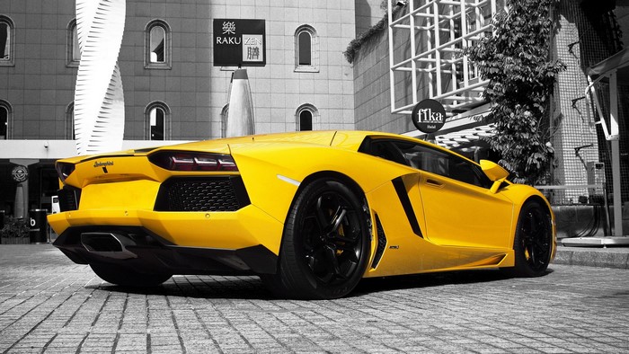 Yellow Lamborghini Aventador LP 700 from the back
