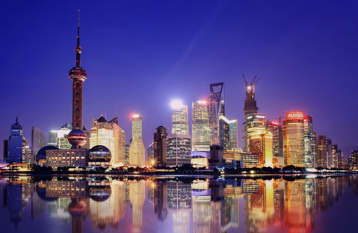 Shanghai skyline with Oriental Pearl Tower at night