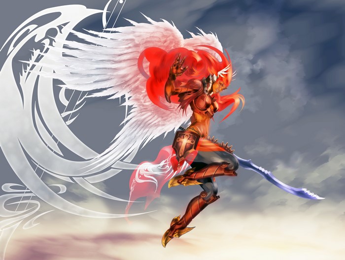 Warrior Angel with Red Hair and Wings