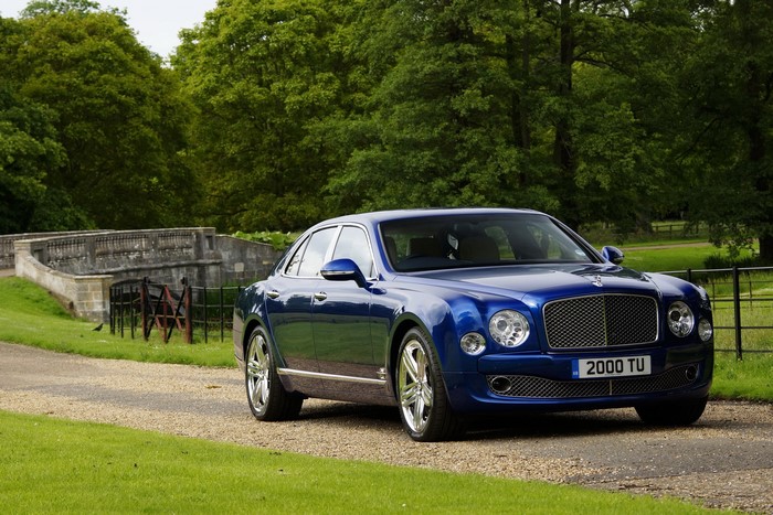 Blue 2013 Bentley Mulsanne parked on gravel road