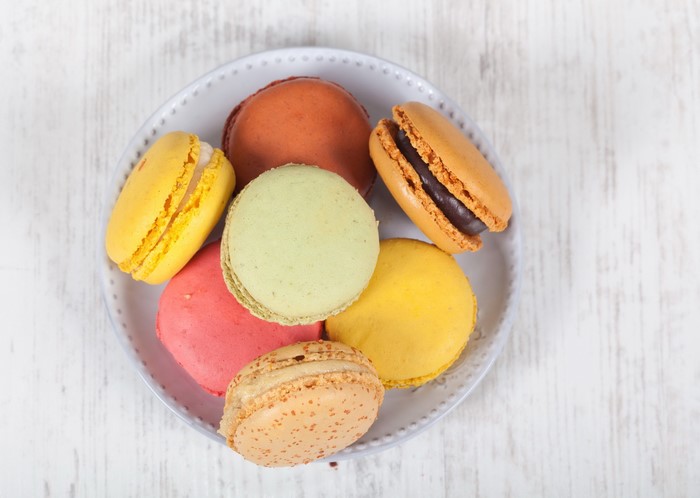 Assortment of colorful macarons on a plate