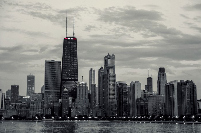 Chicago skyline with John Hancock Center over water