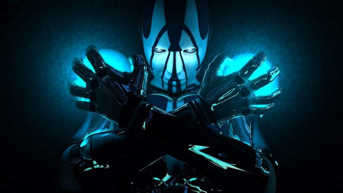 Robot with glowing blue hands