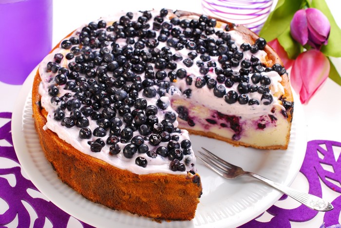 Blueberry Cheesecake with a Slice Removed
