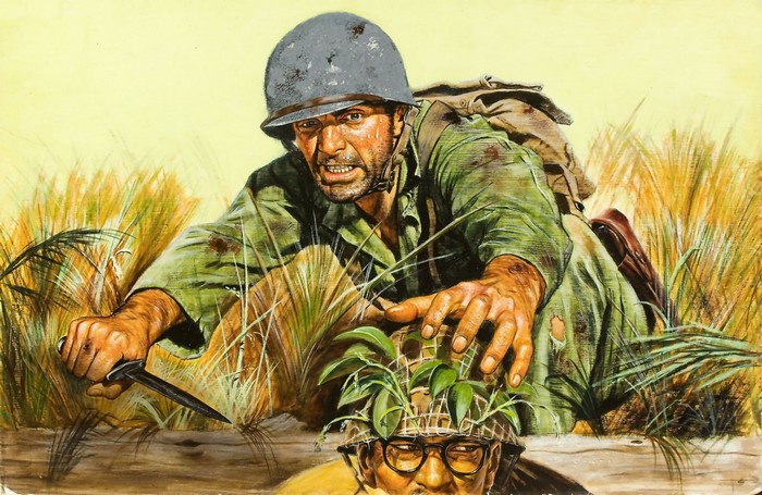 Soldiers in a jungle with a knife