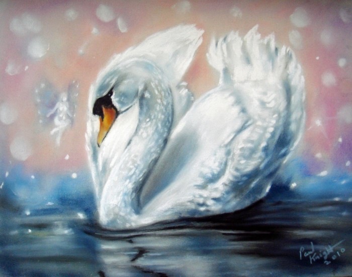 Swan and fairy on water painting