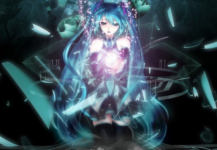 Hatsune Miku from Vocaloid holding a magical orb
