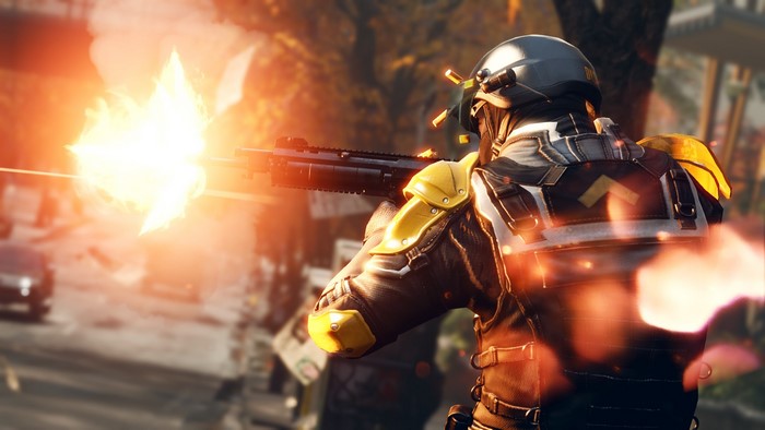 Soldier firing a weapon with muzzle flash