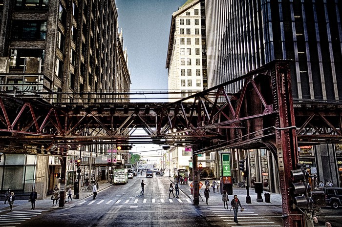 Chicago street with elevated train tracks