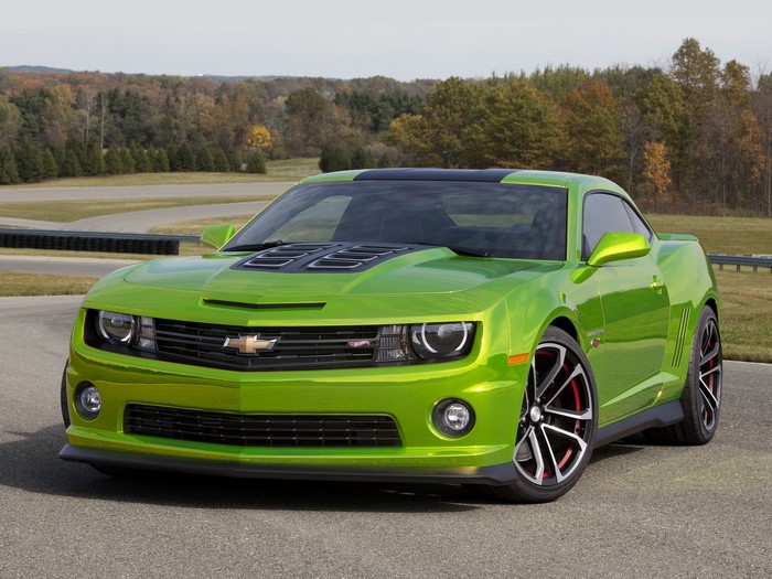Green Chevrolet Camaro on a Racetrack