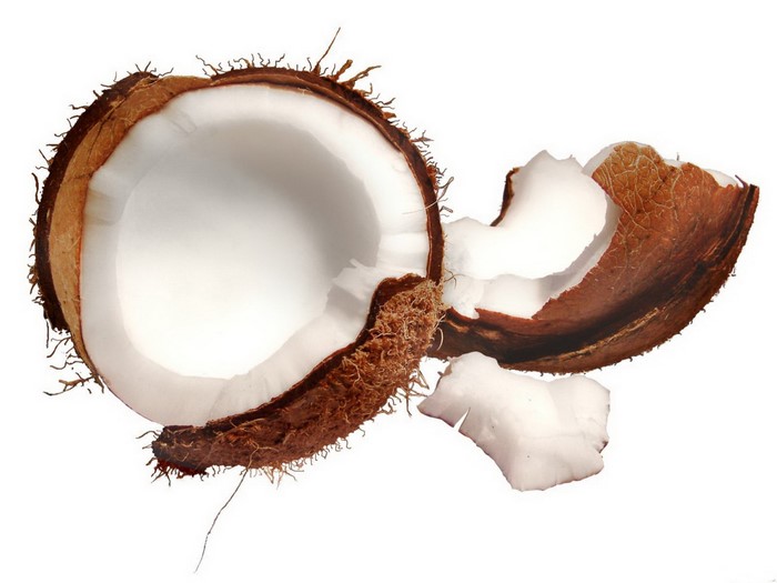 Half coconut with broken pieces