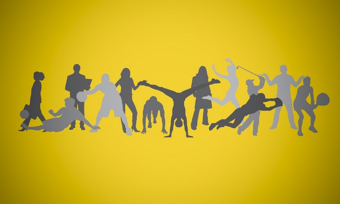 Silhouettes of people engaged in various sports and activities