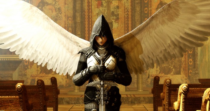 Angel warrior with sword in church