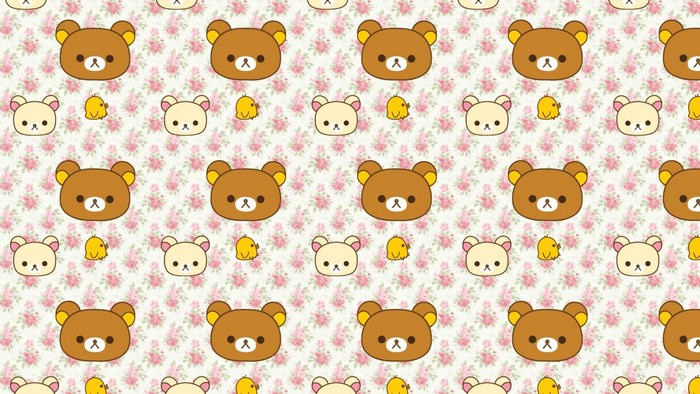 Cute bears and chicks on floral pattern