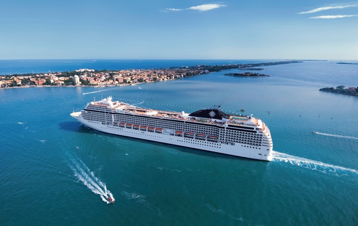 Cruise liner sailing near Venice, Italy