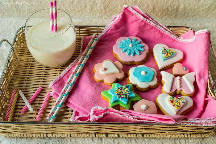 Cookies and milk on a tray