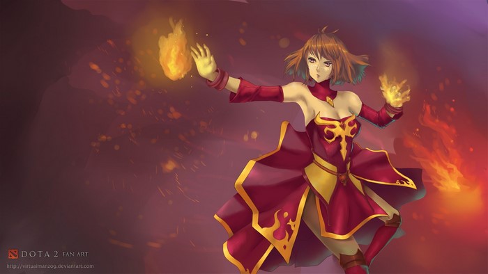 Lina from DOTA 2 casting fire magic