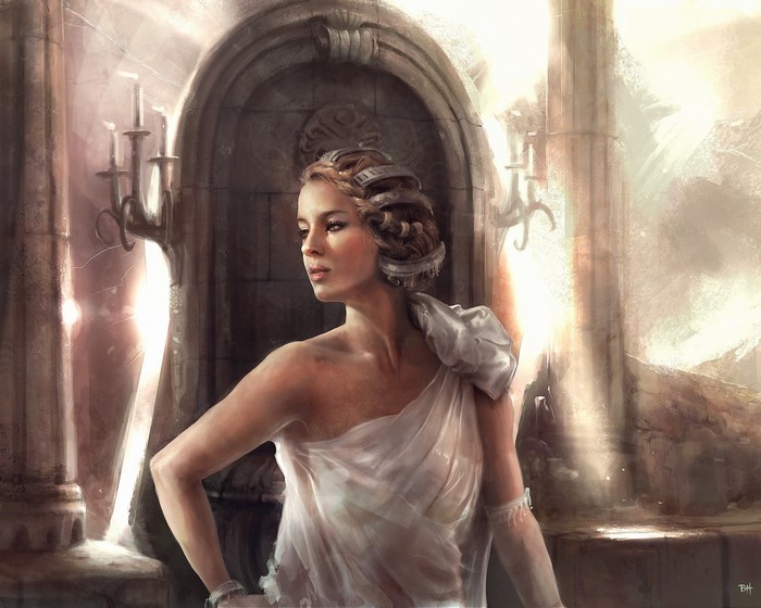 Gothic Fantasy Woman in White Dress