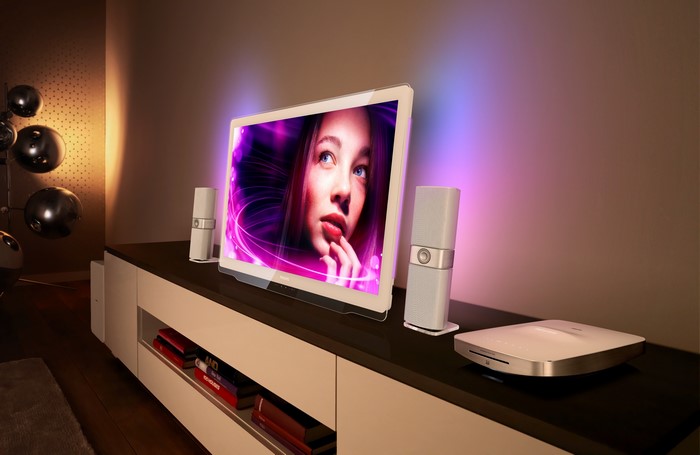 Philips DesignLine TV with speakers and Blu-ray player