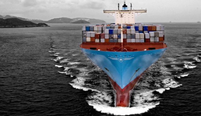 Container ship sailing on the ocean