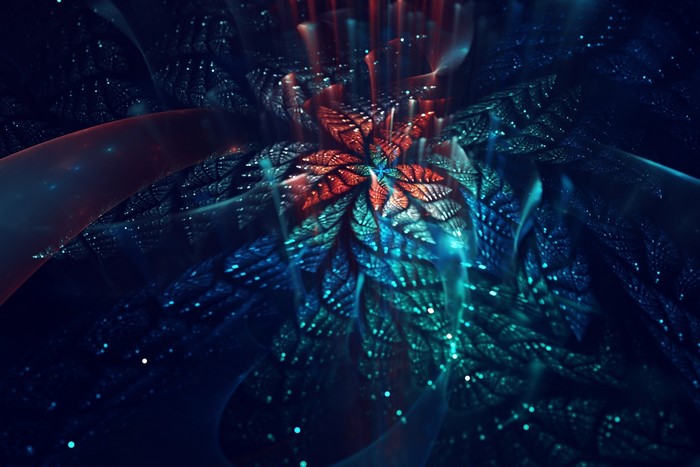 Abstract fractal flower with blue and red petals