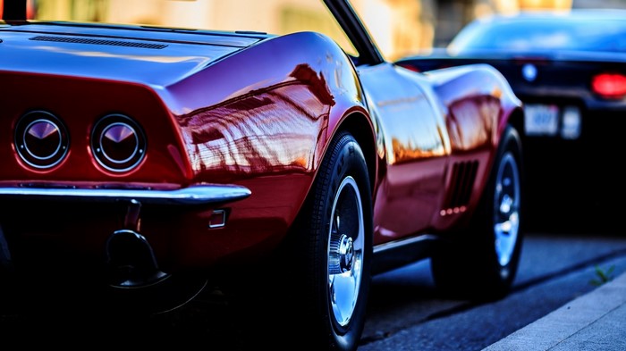 Red Corvette C3 rear view