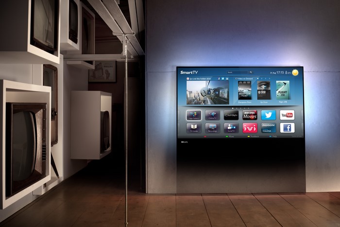 Philips DesignLine Smart TV with vintage televisions