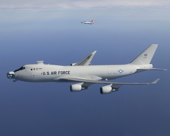 U.S. Air Force Boeing E-4B Nightwatch aircraft flying with another jet