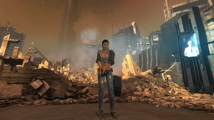 Alyx Vance from Half-Life 2 in City 17 ruins