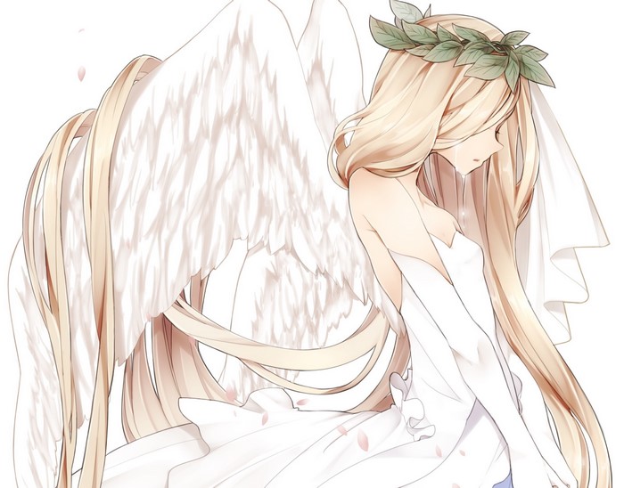 Angel with blonde hair and white wings