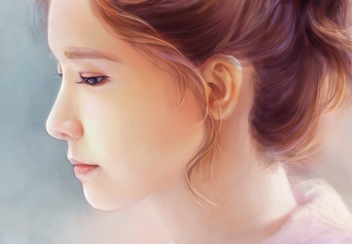 Painting of a young Asian woman with brown hair