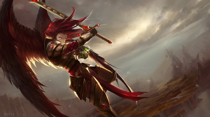 Kayle from League of Legends with wings and sword