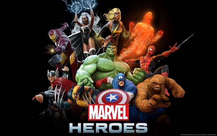 Marvel Heroes: Iron Man, Hulk, Thor, Wolverine, Captain America, Storm, Ms. Marvel, Human Torch, Spider-Man, The Thing