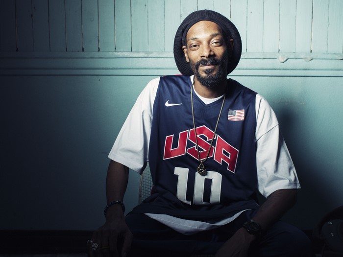 Snoop Dogg wearing a USA basketball jersey