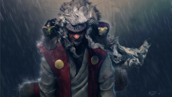 Jiraiya from Naruto with Toads in the Rain