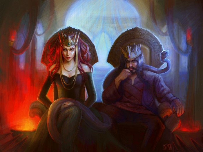 Gothic Fantasy King and Queen on Thrones with Snakes