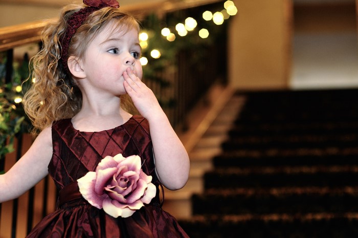 Little girl in a dress with a rose