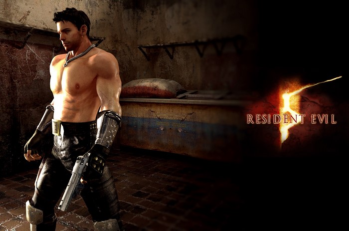 Chris Redfield from Resident Evil 5 holding a pistol