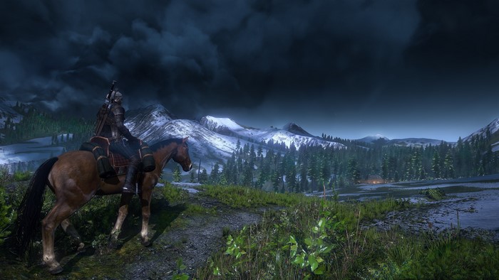 Geralt on Horseback in The Witcher 3: Wild Hunt Mountains