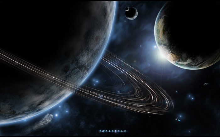 Homeworld planets with rings and moons