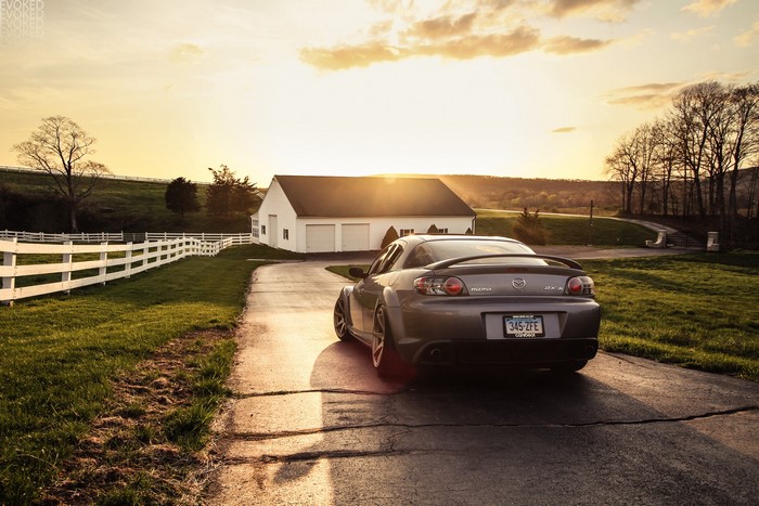 Mazda RX-8 on a Farm Road at Sunset