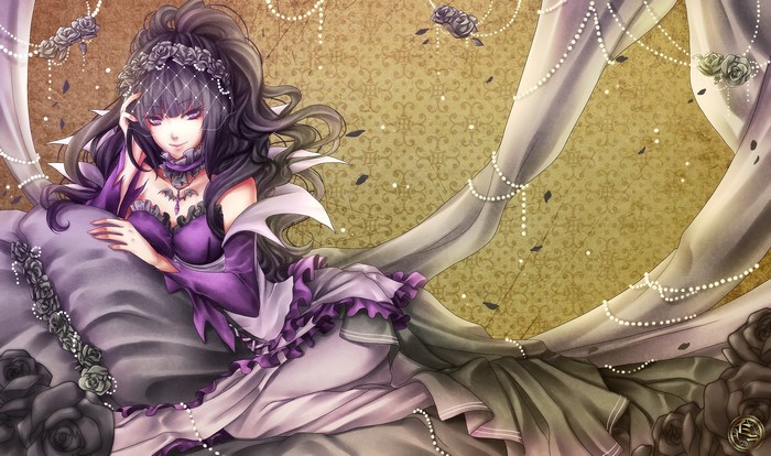 Gothic Fantasy Anime Girl in Purple Dress