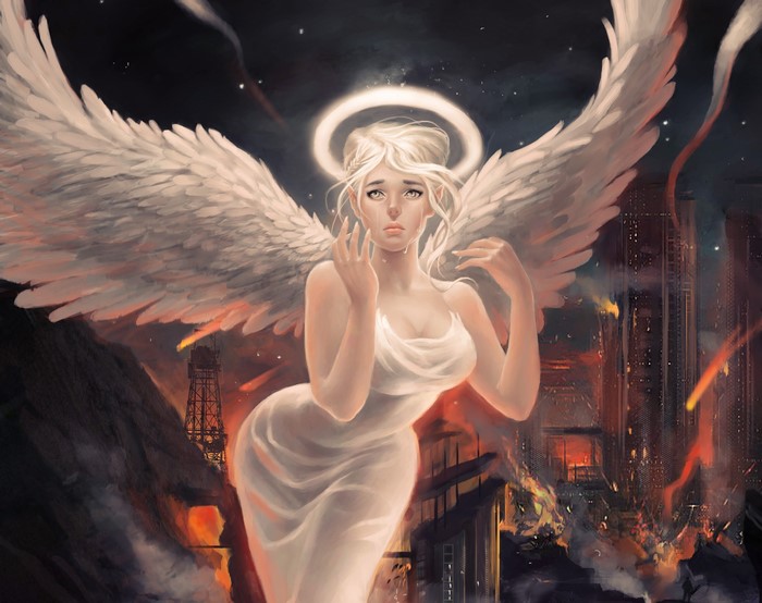 Angel Crying Over Burning City