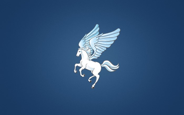 White Pegasus with Blue Wings on Blue Background