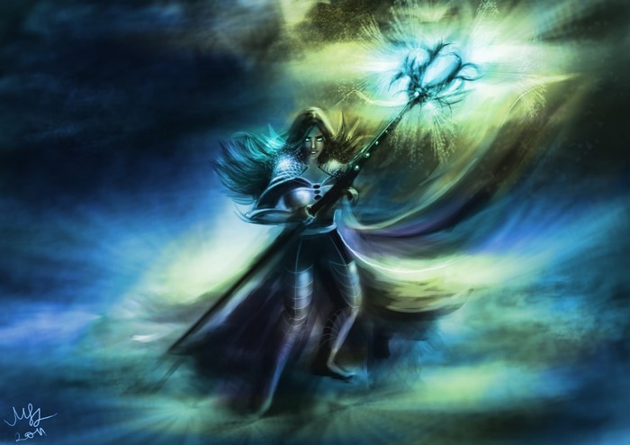 Warrior woman with magic staff