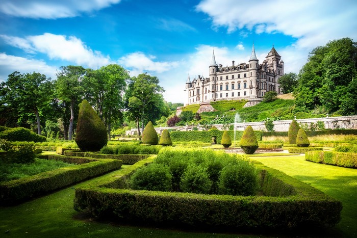 Dunrobin Castle and formal gardens in Scotland
